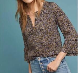 Maeve by Anthropologie Black Print Blouse (XS)